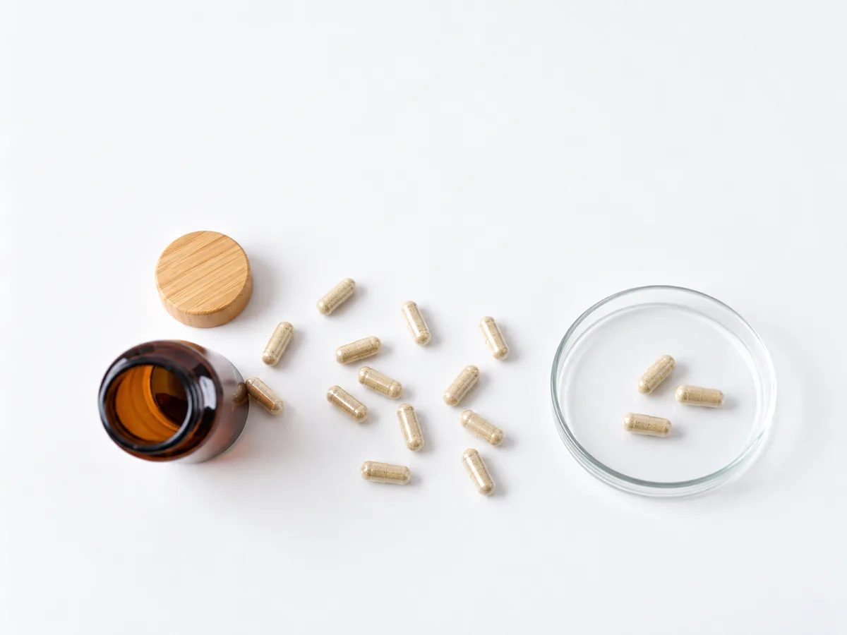 Capsules and a sample vial (illustrative)